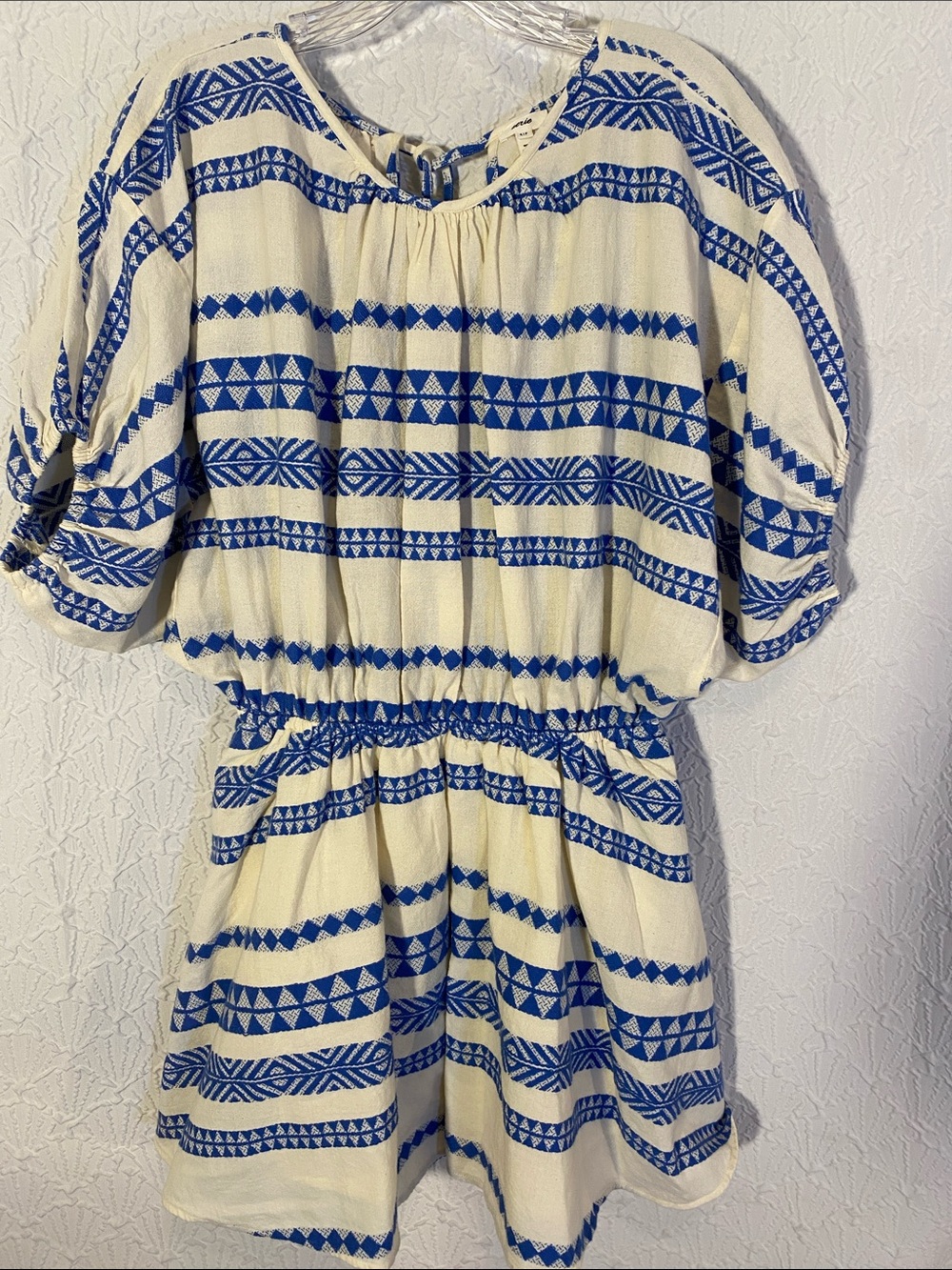 aerie Blue & Cream Striped Printed One-Piece Romper/dress embroidered pattern